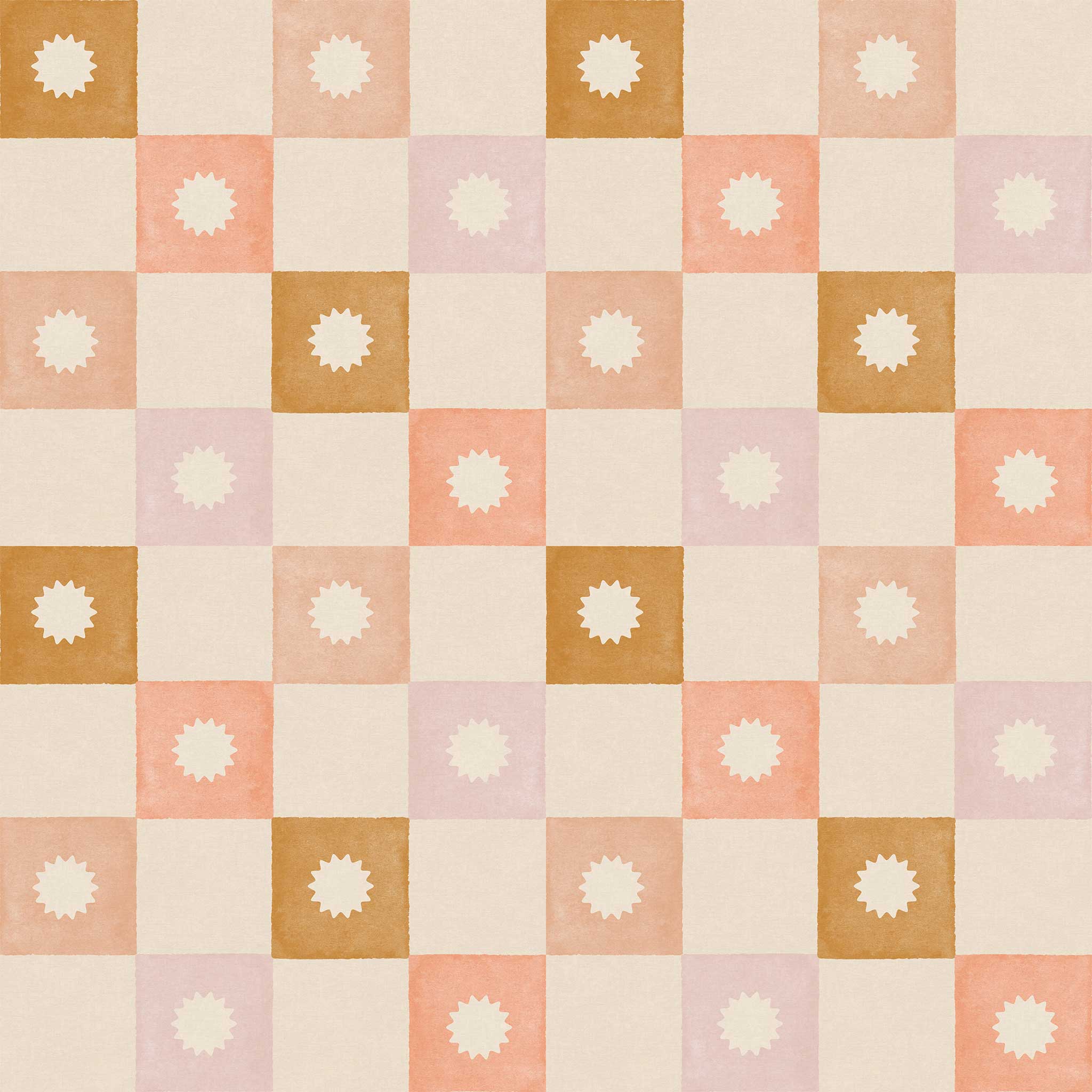 Huggleberry Hill Checkerboard Starburst Wallpaper Pink