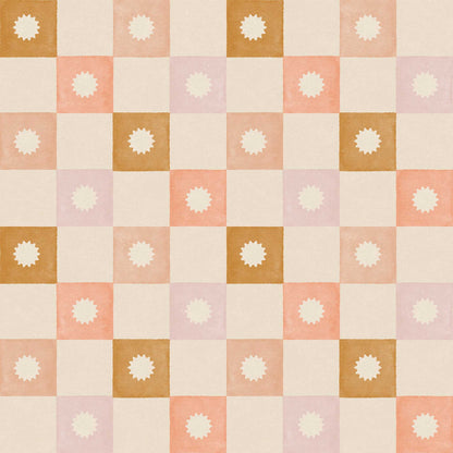 Huggleberry Hill Checkerboard Starburst Wallpaper Pink