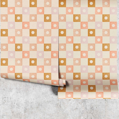 Huggleberry Hill Checkerboard Starburst Wallpaper Pink Panels
