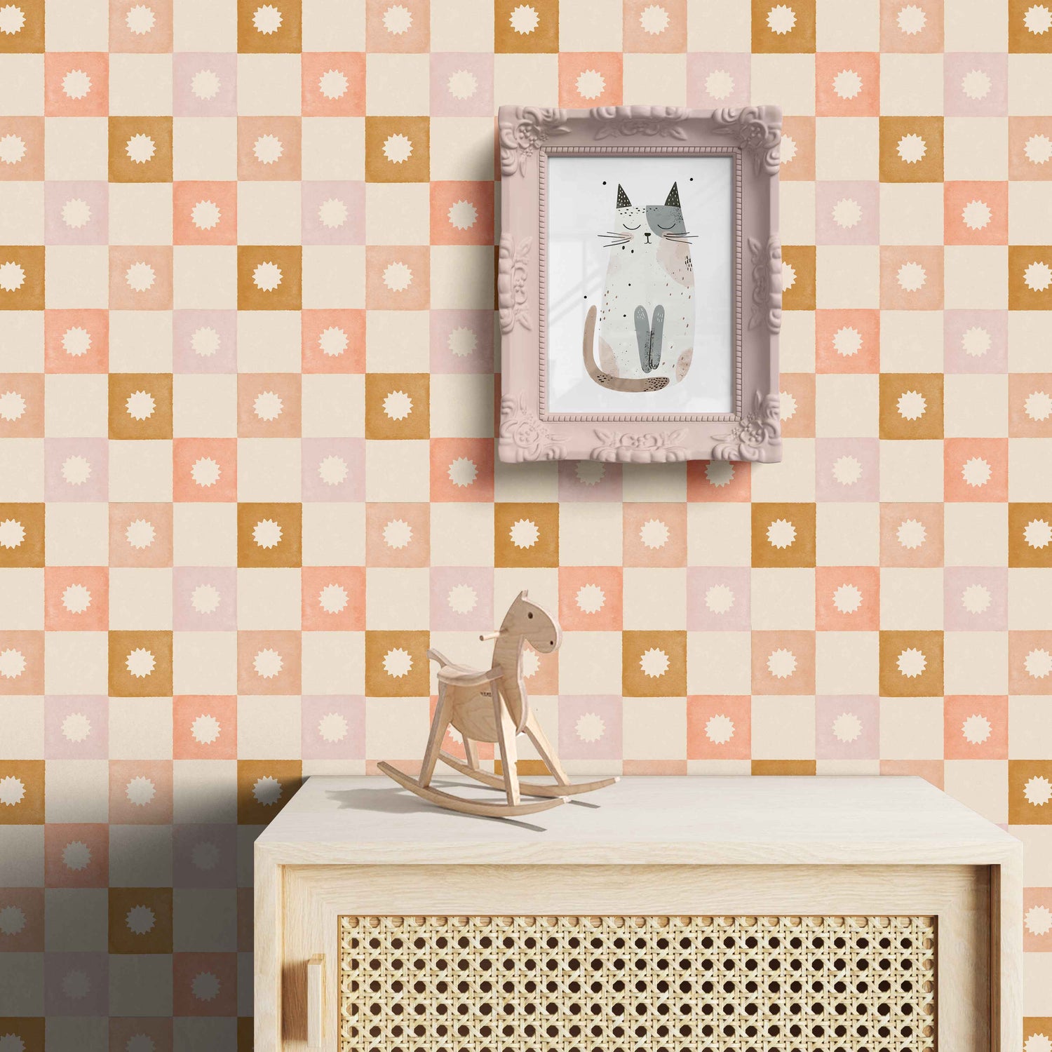 Huggleberry Hill Checkerboard Starburst Wallpaper Pink Room