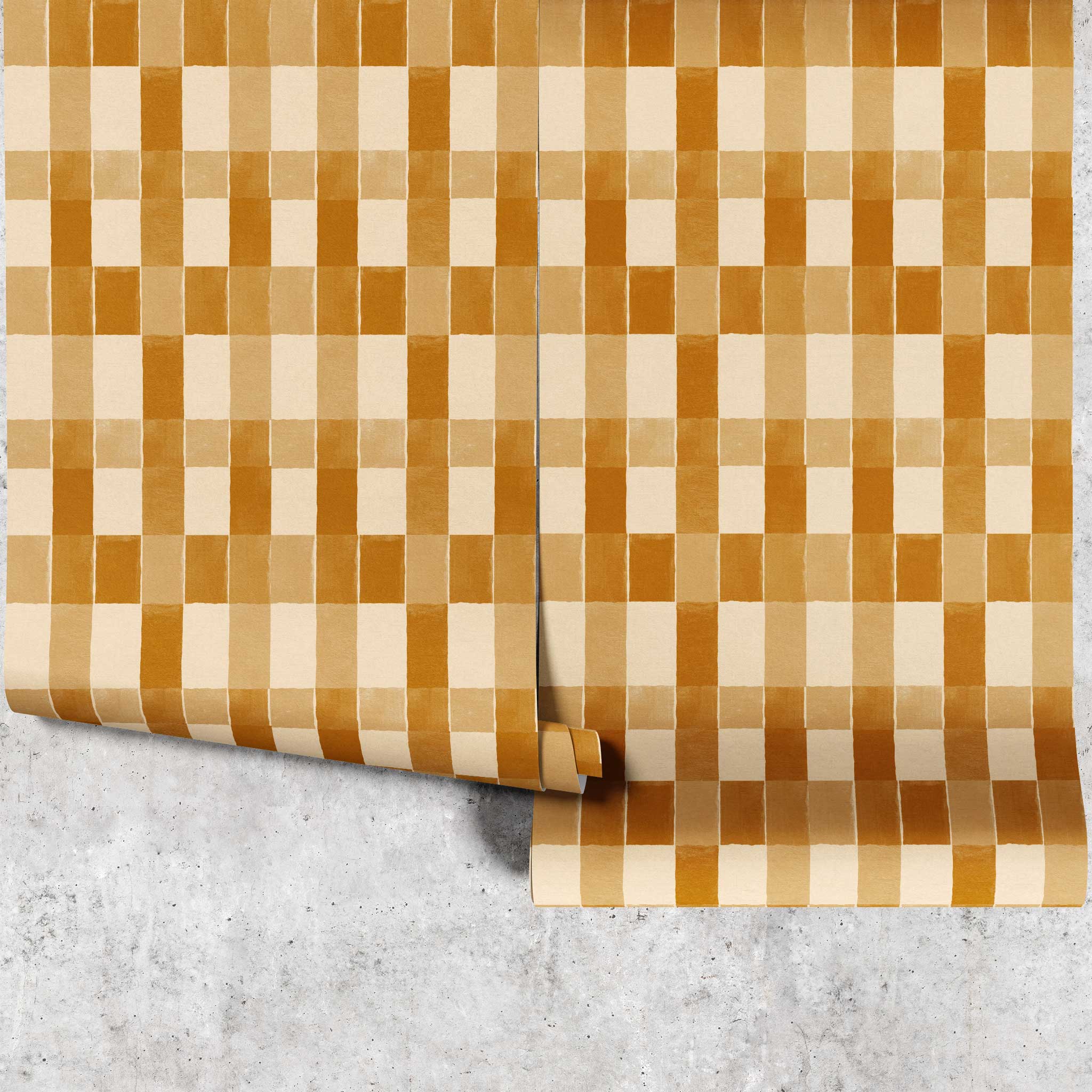 Huggleberry Hill Blanket Check Wallpaper Mustard Panels