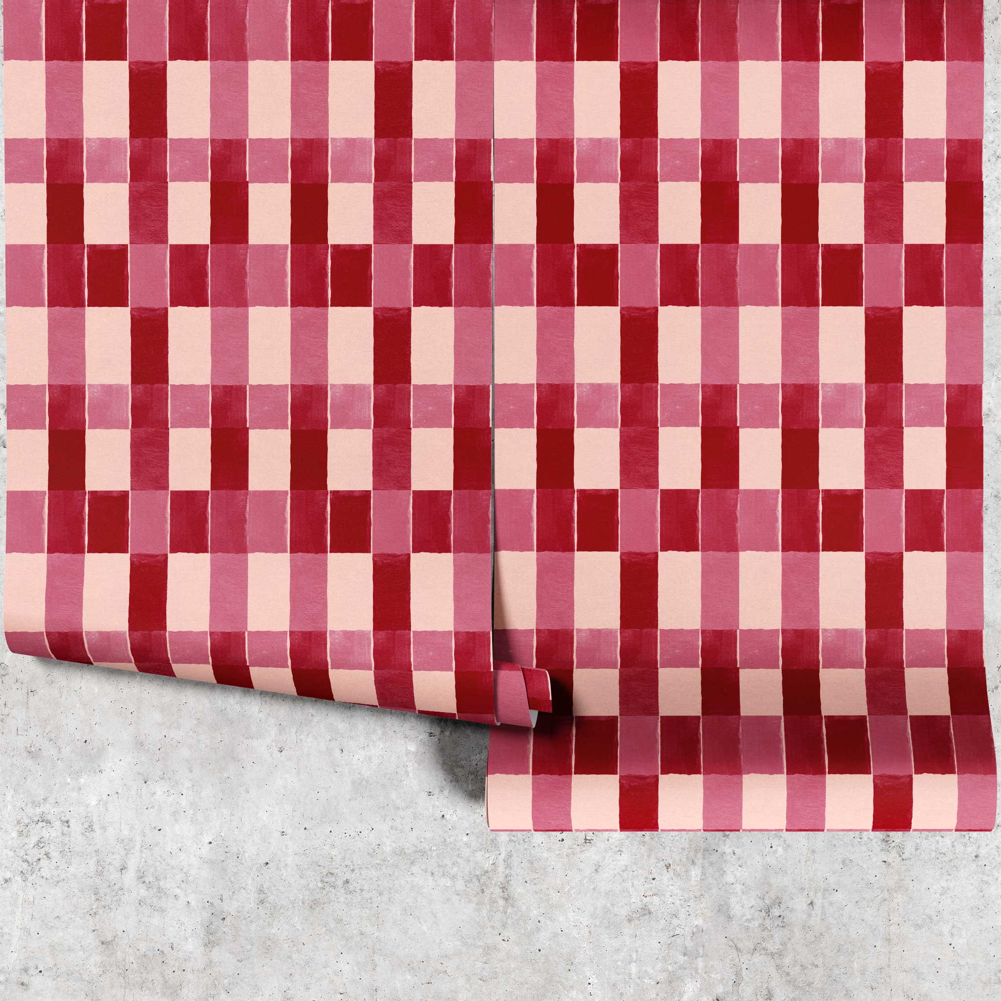 Huggleberry Hill Blanket Check Wallpaper Red Panels