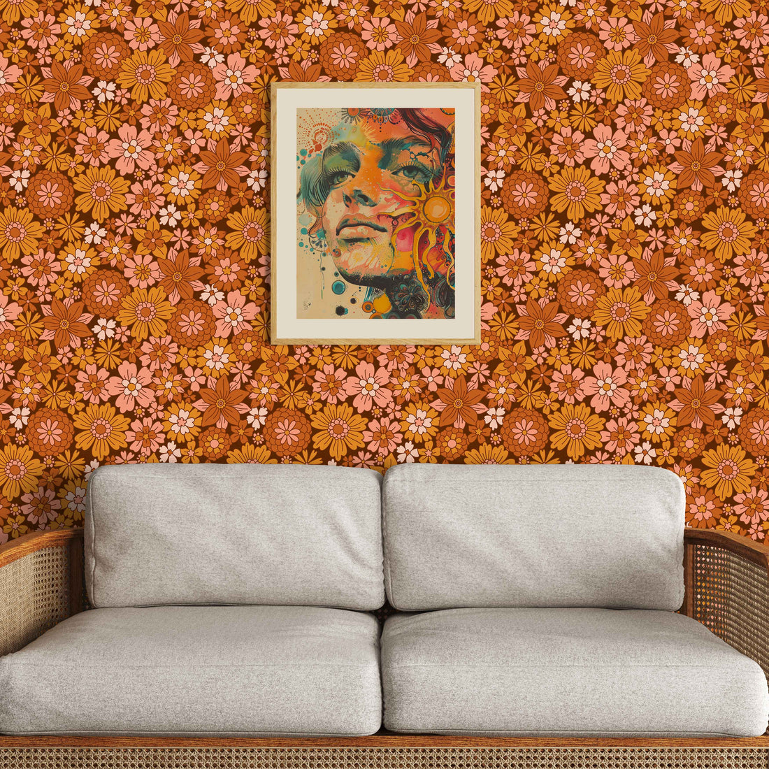 Huggleberry Hill Retro Flowerburst Wallpaper Room