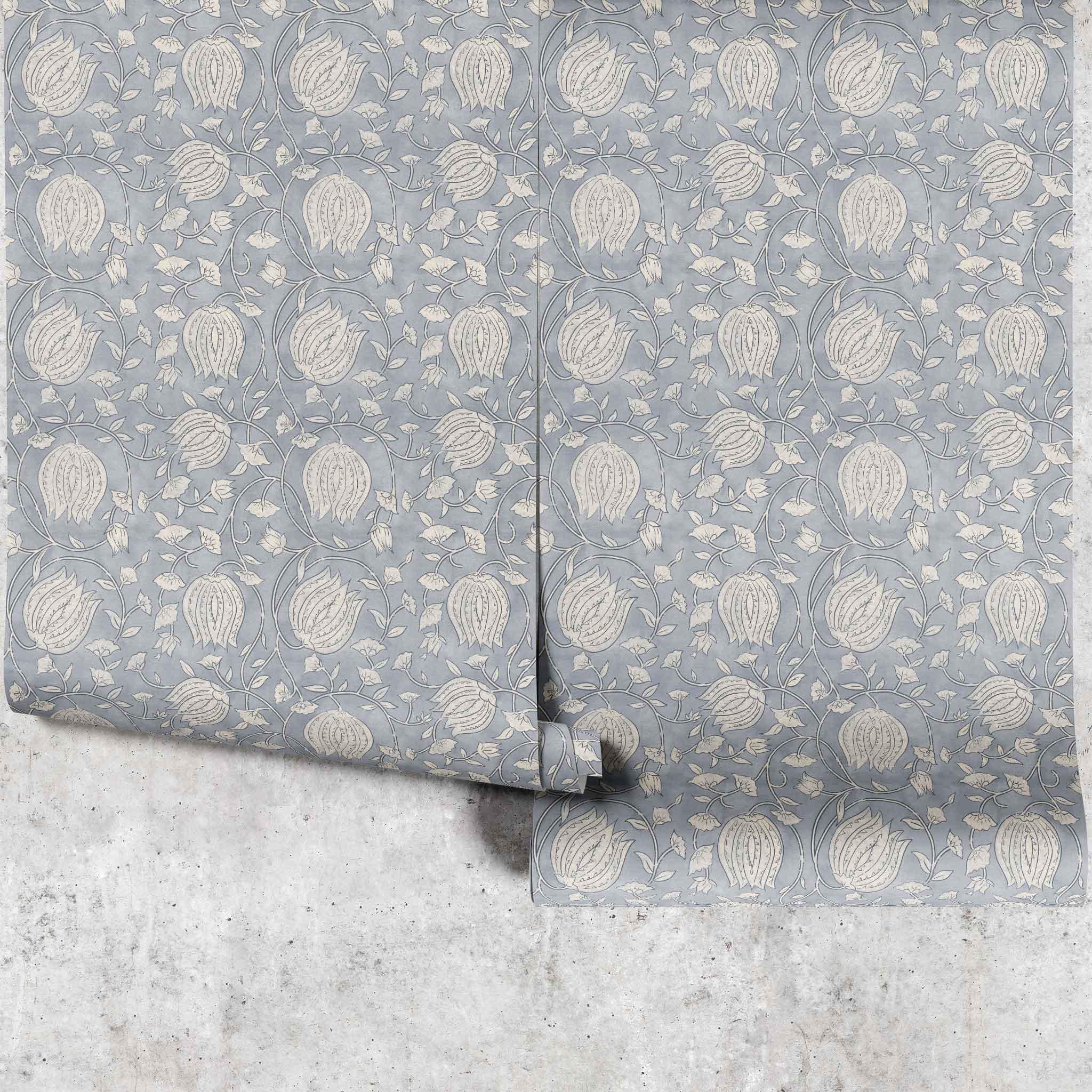 Block Print Lotus Wallpaper - Huggleberry Hill