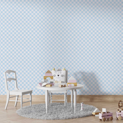 Huggleberry Hill Pastel Checkerboard Wallpaper Blue Kids Room