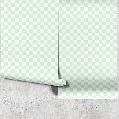 Huggleberry Hill Pastel Checkerboard Wallpaper Green Panels