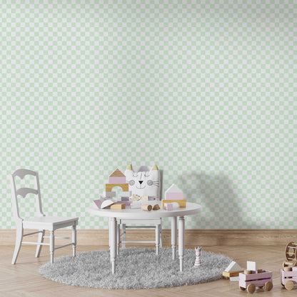 Huggleberry Hill Pastel Checkerboard Wallpaper Green Kids Room