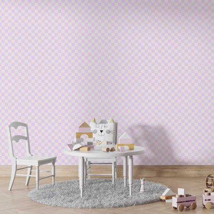 Huggleberry Hill Pastel Checkerboard Wallpaper Pink Kids Room