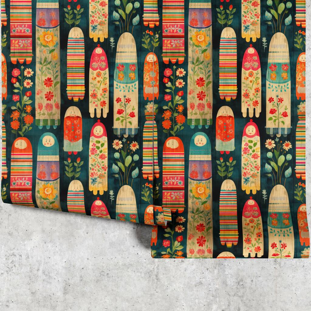 Huggleberry Hill Stacking Dolls Wallpaper Panels