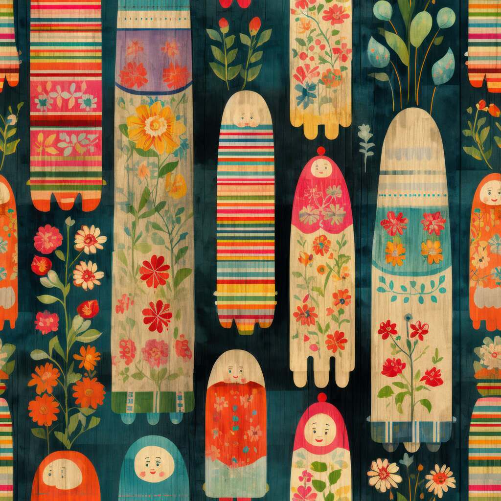 Huggleberry Hill Stacking Dolls Wallpaper