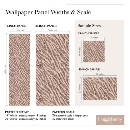 A diagram of the difference between pattern scale, sample size and panel width of 19&quot; and 30&quot; wallpaper