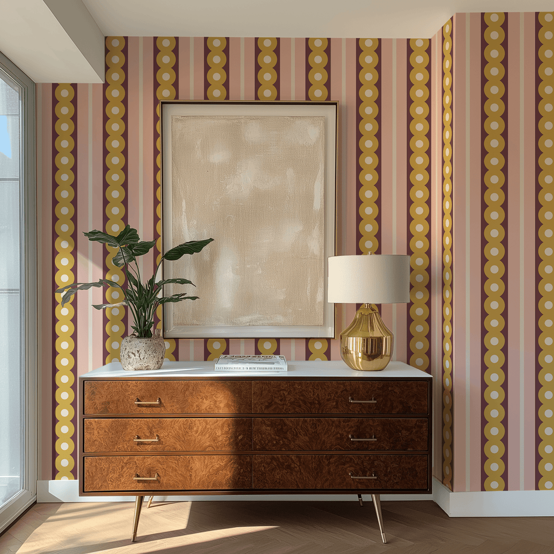 Yellow Circles Wide Stripe Wallpaper - Huggleberry Hill