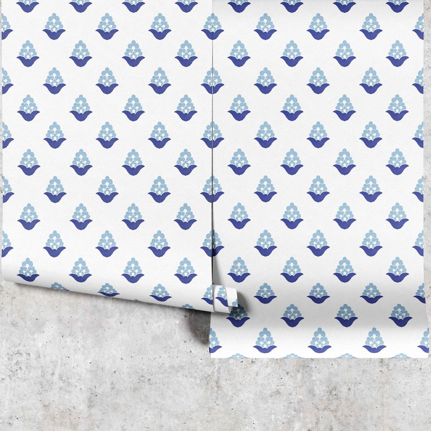 Blooming Verbena wallpaper full panel in blue showing floral design