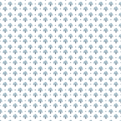 Pattern of blue floral shapes on a white background