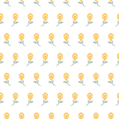 Pattern of yellow flowers with green stems on a white background