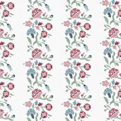 Close-up swatch of Giardinetti wallpaper with vintage floral stripe detail