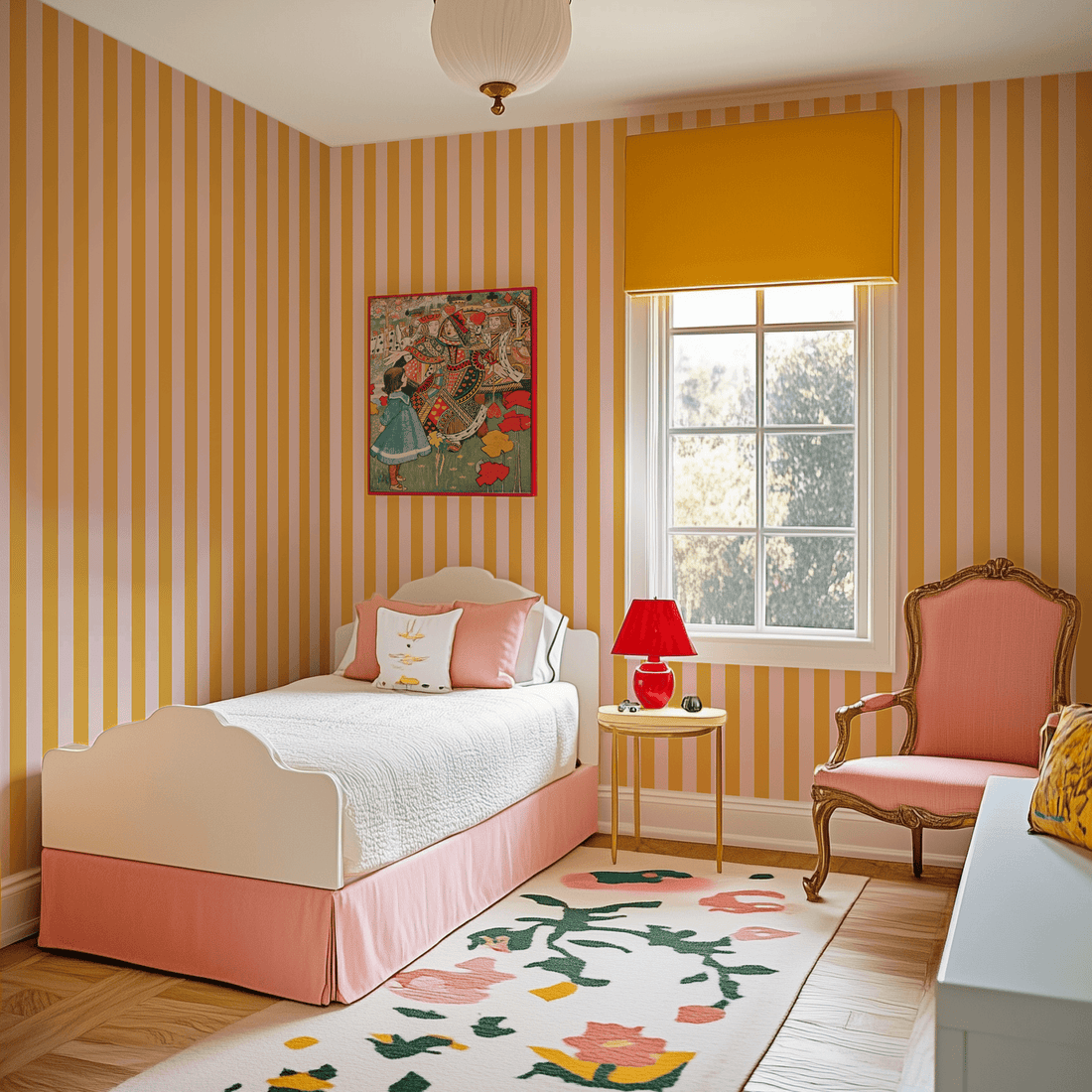Yellow & Pink Thin Stripe Wallpaper - Huggleberry Hill