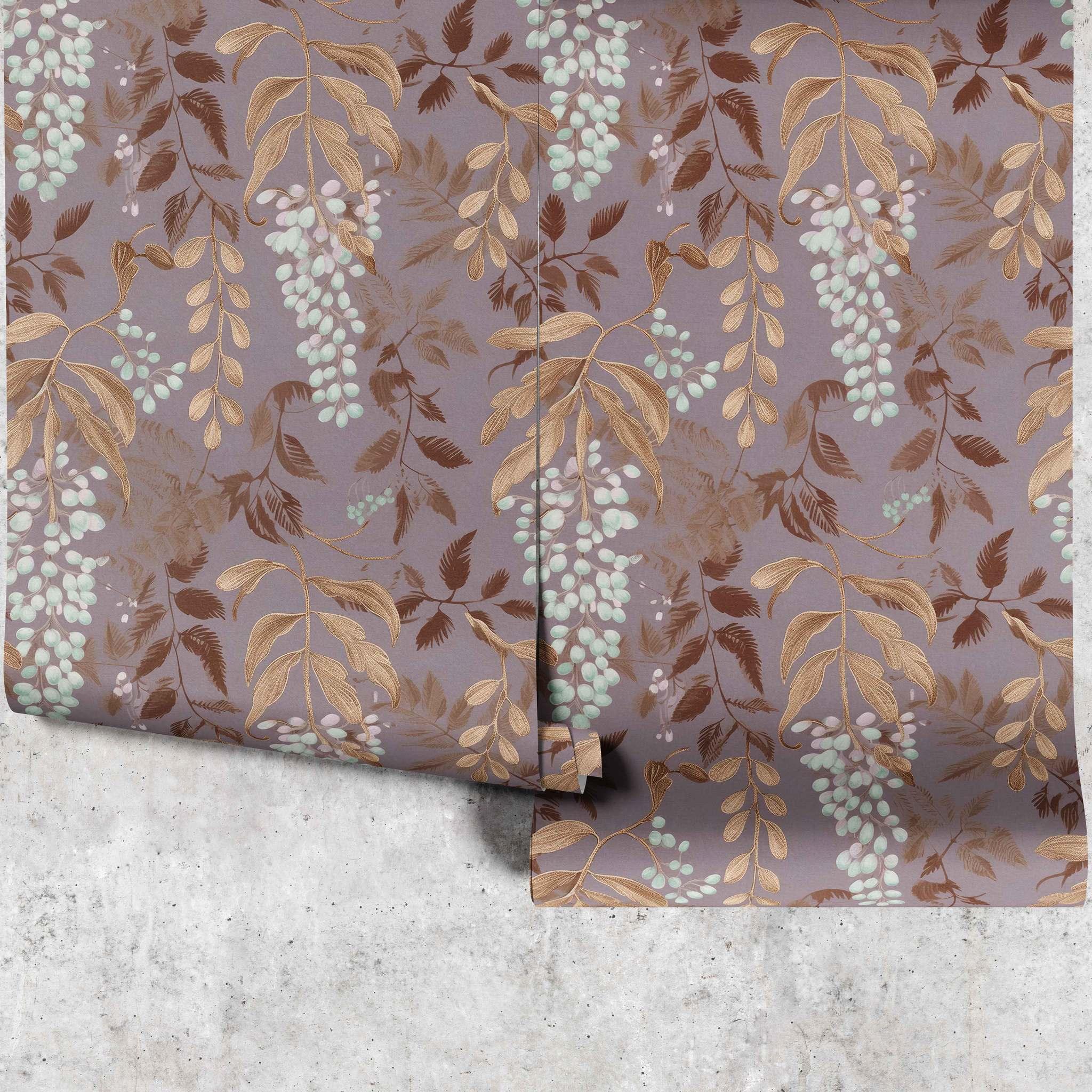Lady Lilac Wallpaper panel – cascading lilac blooms and golden leaves - Huggleberry Hill