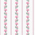 Close-up swatch of Marsh Mallow wallpaper in pink with floral stripe and dotted border - Huggleberry Hill