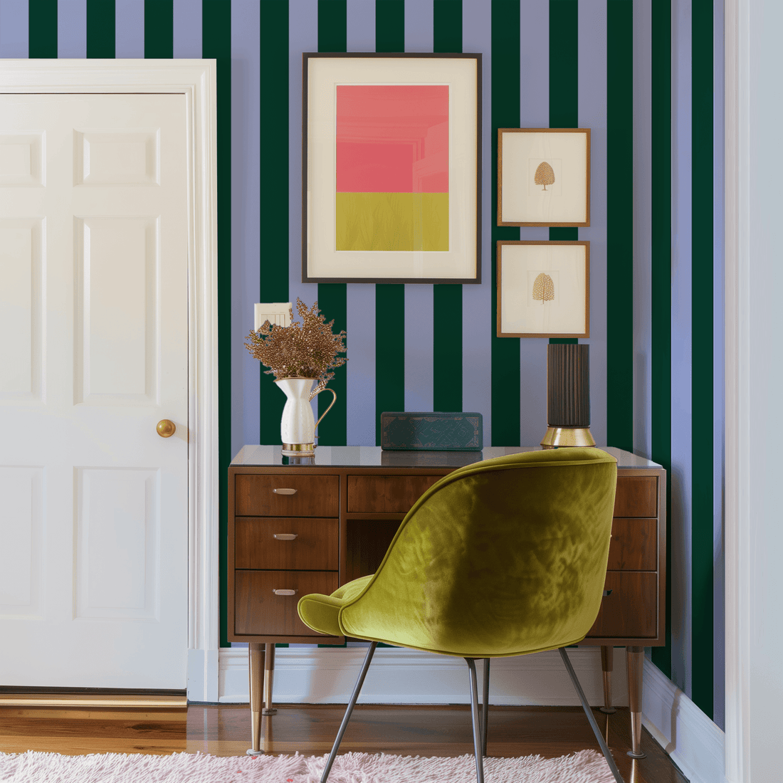 Blue & Green Wide Stripe Wallpaper - Huggleberry Hill