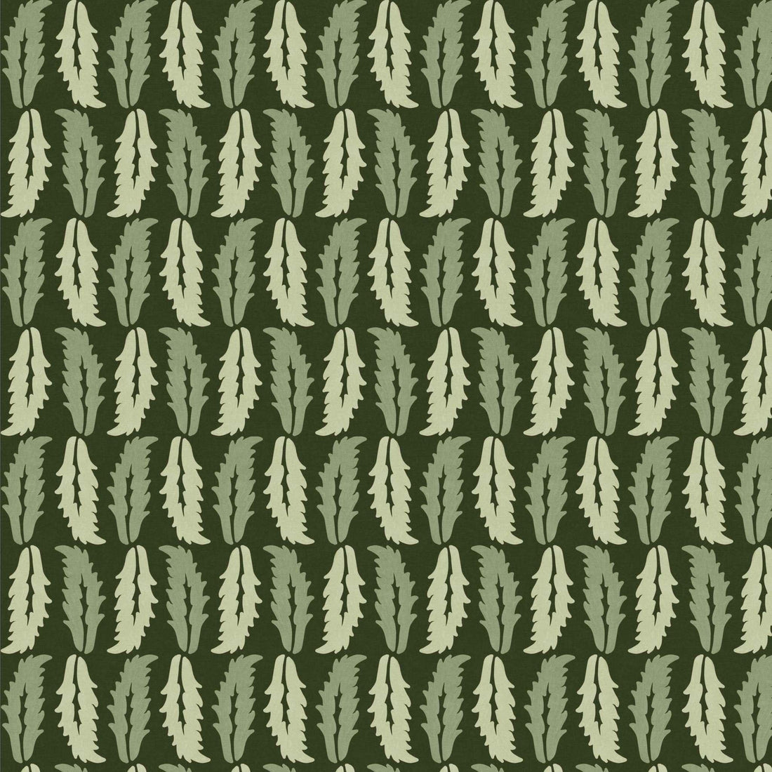 Close-up swatch of Sweet Chestnut wallpaper in dark green with repeating chestnut leaf pattern - Huggleberry Hill