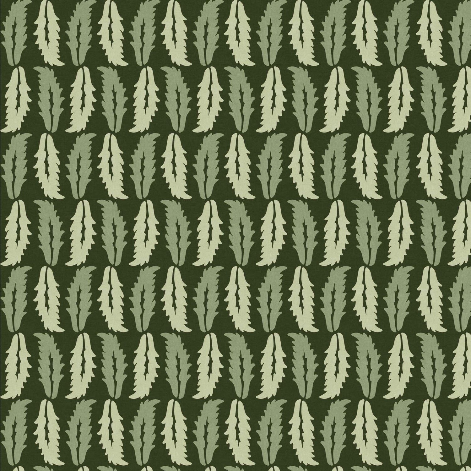 Close-up swatch of Sweet Chestnut wallpaper in dark green with repeating chestnut leaf pattern - Huggleberry Hill