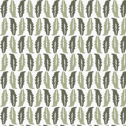 Close-up swatch of Sweet Chestnut wallpaper in green with leaf motif - Huggleberry Hill