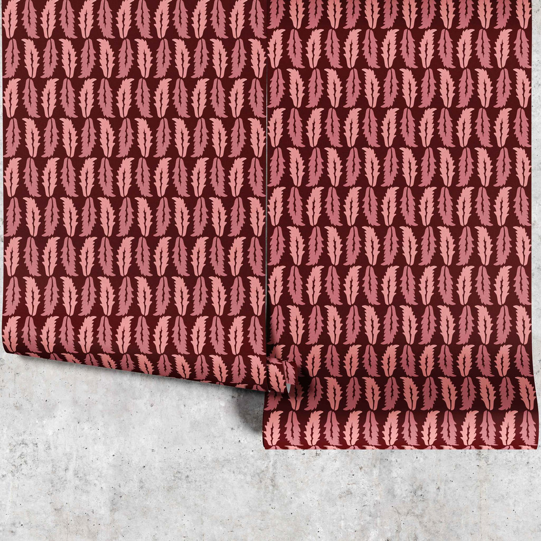Sweet Chestnut wallpaper full panel in red with leaf pattern - Huggleberry Hill