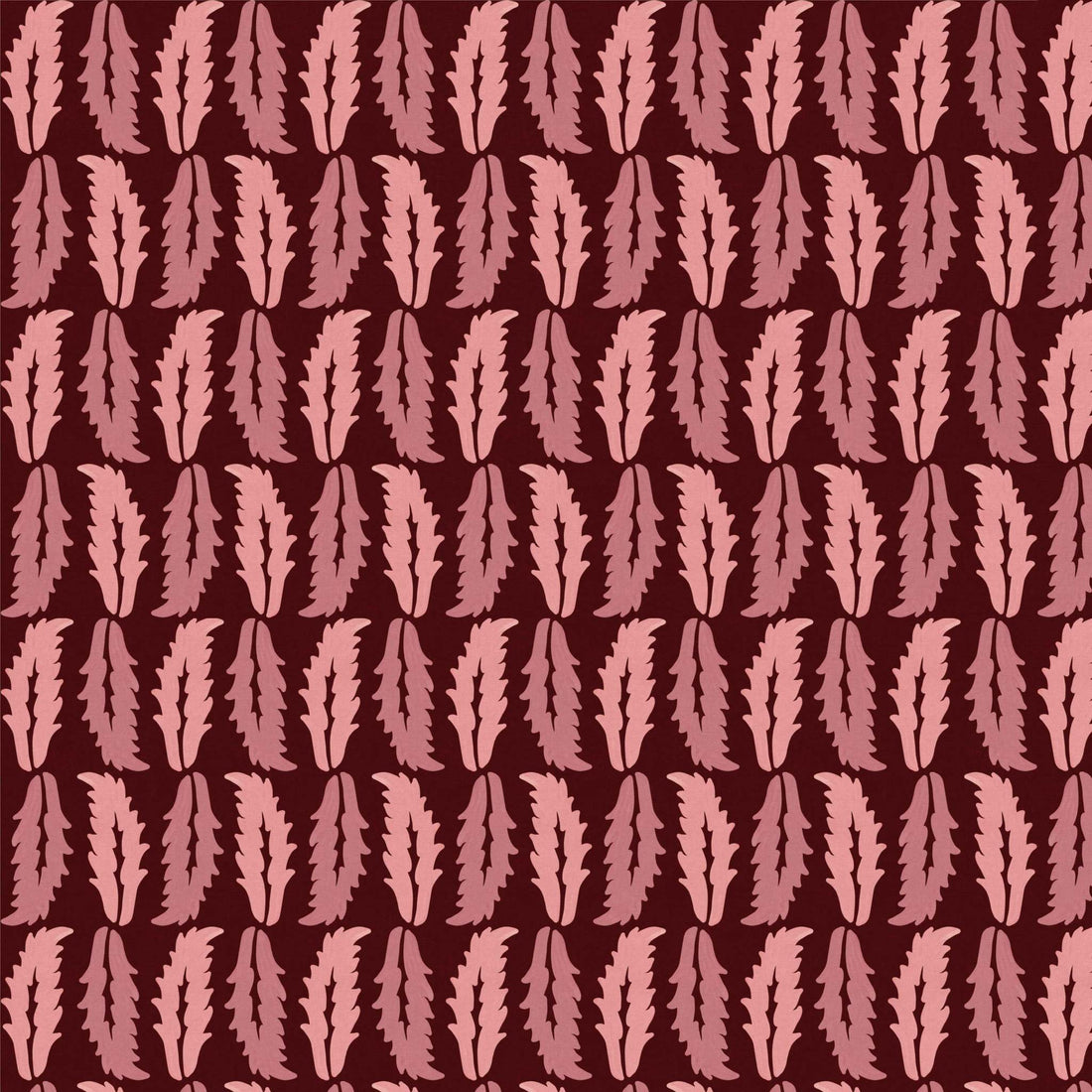 Close-up swatch of Sweet Chestnut wallpaper in red with repeating leaf design - Huggleberry Hill