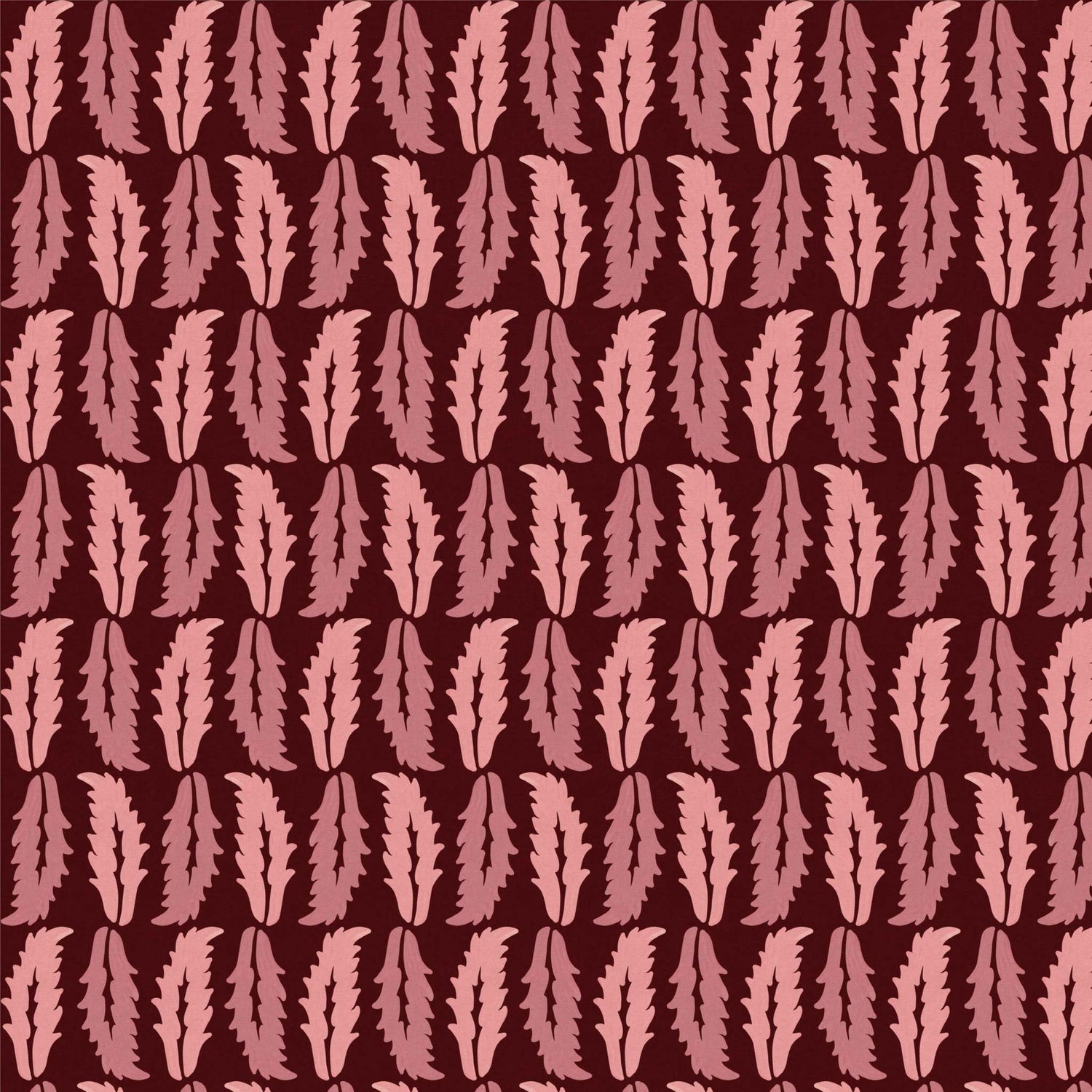 Close-up swatch of Sweet Chestnut wallpaper in red with repeating leaf design - Huggleberry Hill